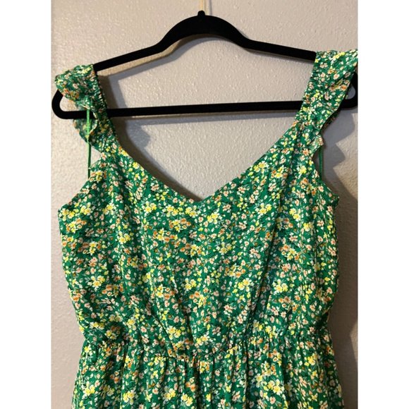 Jessica Simpson Dress L Large Green Floral Stretch Summer Washable - Picture 9 of 9